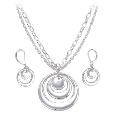 Wholesale designer Inspired Fashion Necklace Earrings Set Polished Silver Neckla