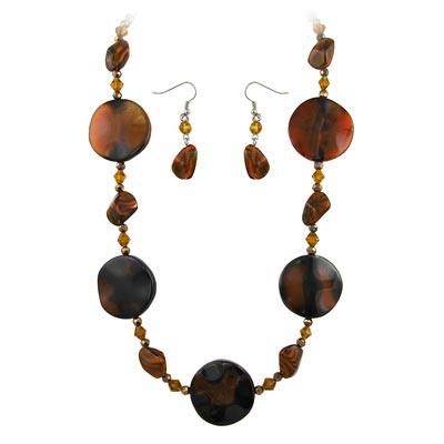 Wholesale fashion Necklace Earrings Set Polished Silver Genuine Stones Earrings