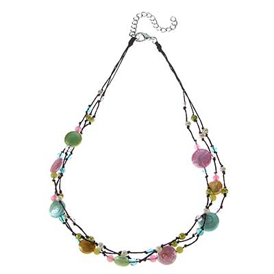 Wholesale multi colored Pastel Glass Coin shapes Beads Black Fabric Chain Neckla