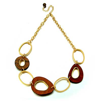 Wholesale real Wooden Ovals Matte Gold Centers Chain Necklace Matches Earring Ne
