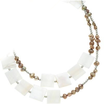 Wholesale square Shell Designs Gold Glass Beads Silver Beads Necklace Approx L W