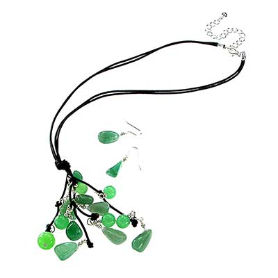 Wholesale seafoam Green Designs Leather like Multi cord Necklace Earring Set Lea