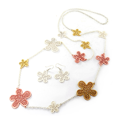 Wholesale filigree Floral Pattern Polished Silver Gold Rose Gold Tones Necklace