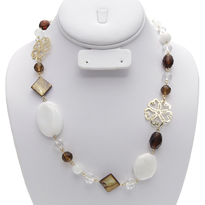 Wholesale genuine Semi Precious Stone Quartz Designs Necklace Brown White Beads