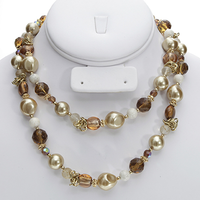 Wholesale necklace Genuine Semi Precious Stone Beige Quartz Designs Brown Glass