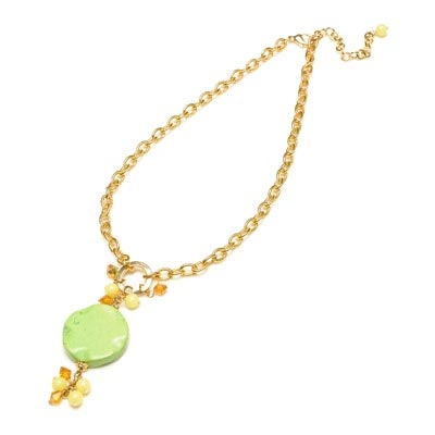 Wholesale green Genuine Semi Precious Stone Yellow Beads Gold Chain Necklace Nec