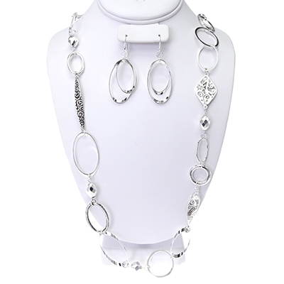 Wholesale filigree Vine Designs Loops Ovals Polished Silver Necklace Earring Set