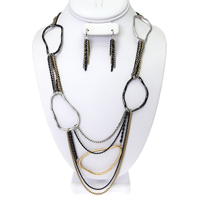Wholesale matte Silver Light Gold Rhodium Hammered Abstract Hoops Necklace Earri