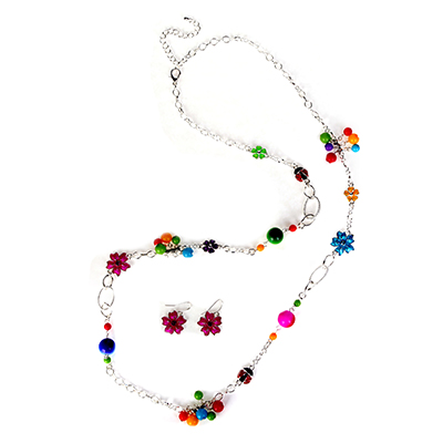 Wholesale multi colored Spring Necklace Earring Set Lady Bug Floral Designs Bead