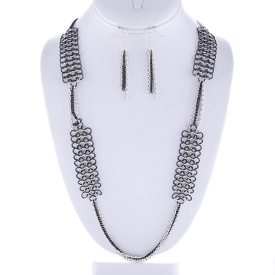 Wholesale hematite Polished Silver Hoops Chains Necklace Earring Set Lead Compli