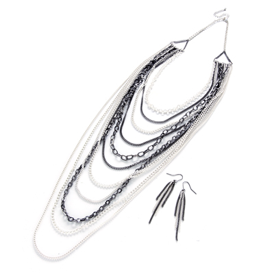 Wholesale polished Silver Hematite Hoops Chains Ladder Waterfall Necklace Earrin
