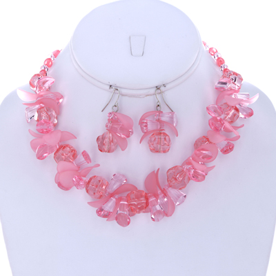 Wholesale pink Acrylic Clear Frost Designs Necklace Earring Set Lead Compliant N