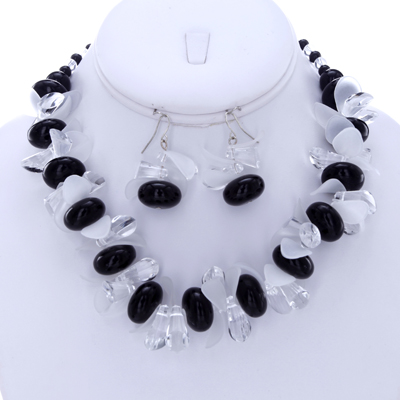 Wholesale frost Clear Black Glass Acrylic Designs Necklace Earring Set Lead Comp