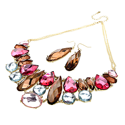 Wholesale delicate Gold Petal Casting Brown Aqua Pink Cranberry Crystal Cuts Nec