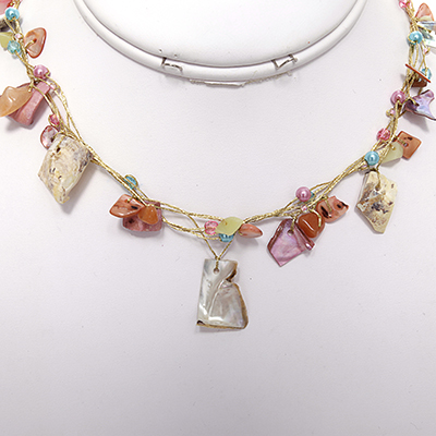 Wholesale mixed Pastel Stones Mother Pearl Chip Designs Fine Gold Necklace Lead