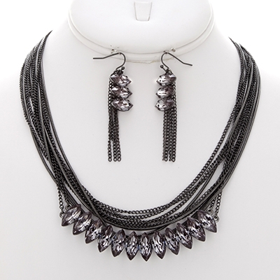 Wholesale fine Hematite Chain Swag Bib Necklace Smokey Glass Insets Necklace Ear