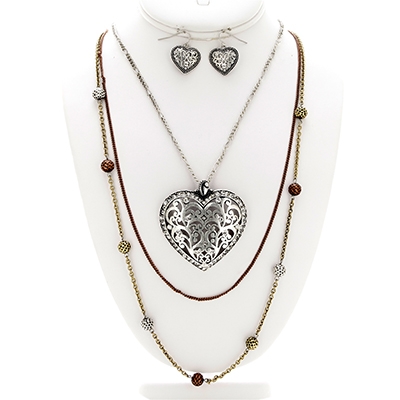 Wholesale antique Filigree Heart Pendant CZs Matte Silver Silver Rose Gold Gold
