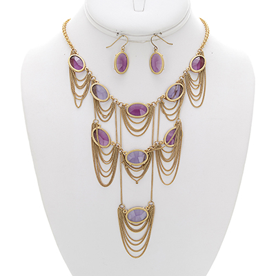 Wholesale faceted Lavender Pink Glass Designs Fine Polished Gold Chain Necklace