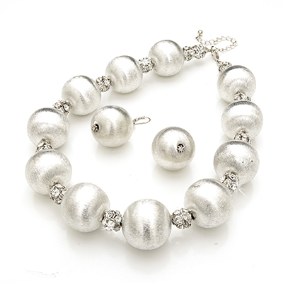Wholesale matte Textured Hollowed Metal Balls Polished Silver Clusters CZs Inset