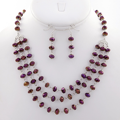 Wholesale bronze Purple Glass Metal Bead Designs Polished Silver Necklace Earrin