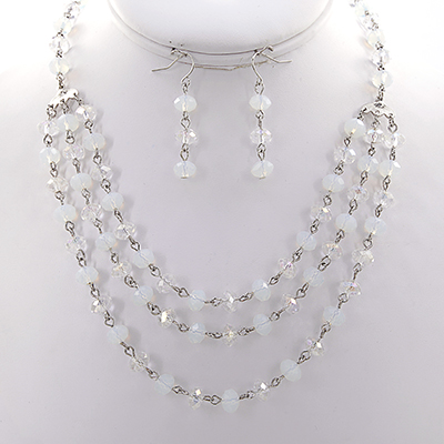 Wholesale milky White Faceted Glass Bead Designs Polished Silver Necklace Earrin