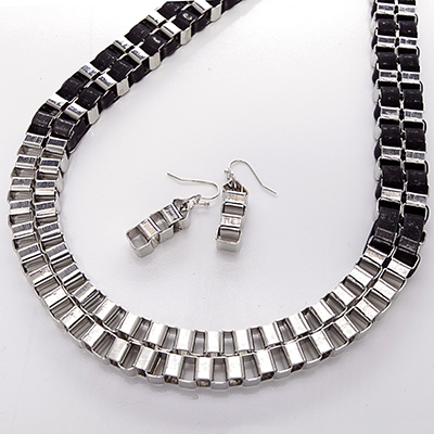 Wholesale black Polished Silver Metal Chain Links Necklace Earring Set Lead Comp