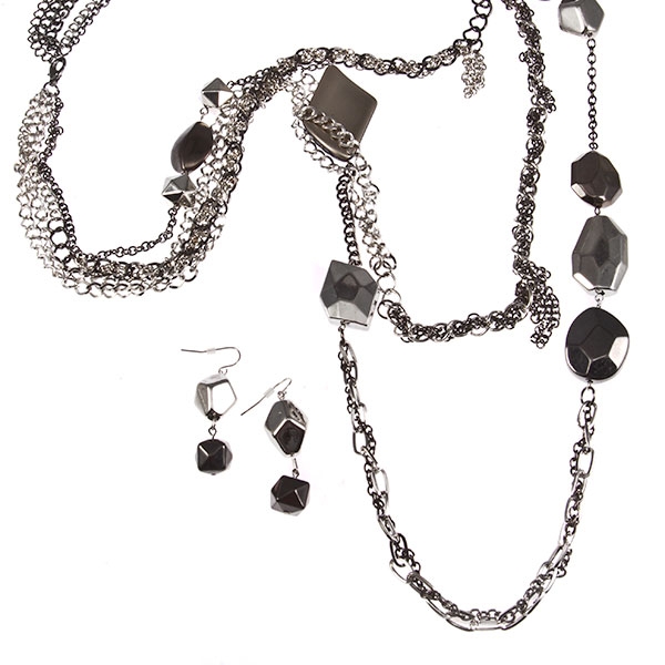 Wholesale silver chain necklace earring set inches metal faceted pebble beads to