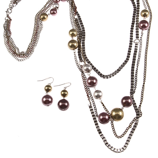 Wholesale silver chain necklace earring set inches silver gold wine beads Judson