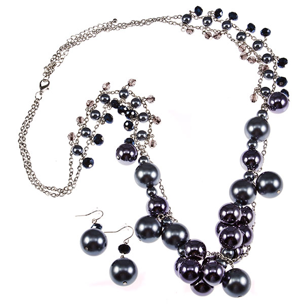 Wholesale silver chain necklace earring set inches champagne purple beads Judson