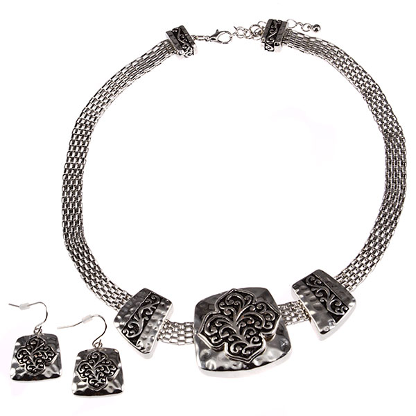 Wholesale silver chain necklace earring set inches hammered silver centerpieces