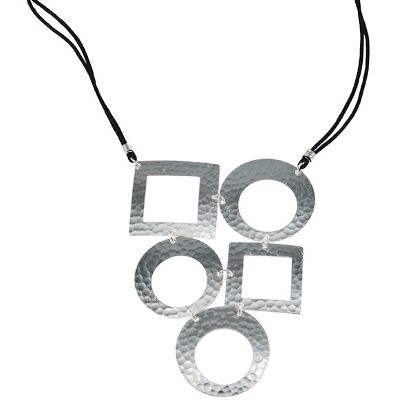 Wholesale inch black cord necklace hammered silver geometric shapes point Judso