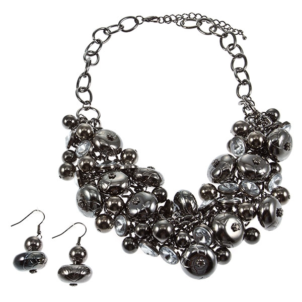 Wholesale inch necklace earrings set gun metal chain neckalce cascading multi g