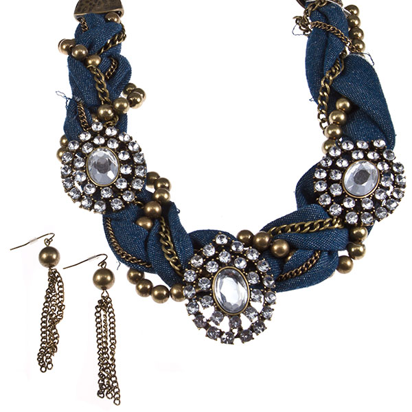 Wholesale antique gold bead chain necklace earring set inches wrapped twisted de