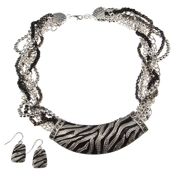Wholesale braided bead necklace earring set inches tones polished silver smokey