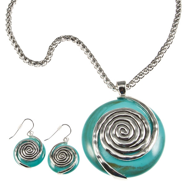 Wholesale silver chain necklace earring set inches inch turquoise layered silver