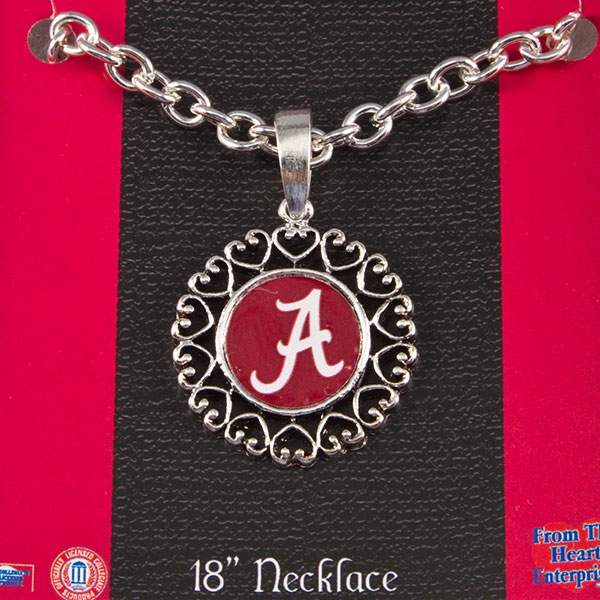 Wholesale university Alabama silver chain necklace logo center circle framed con