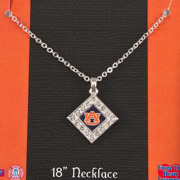 Wholesale auburn University silver inch chain necklace diamond logo center frame