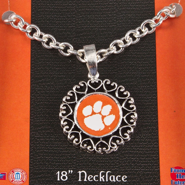 Wholesale silver chain medallion necklace Clemson paw logo