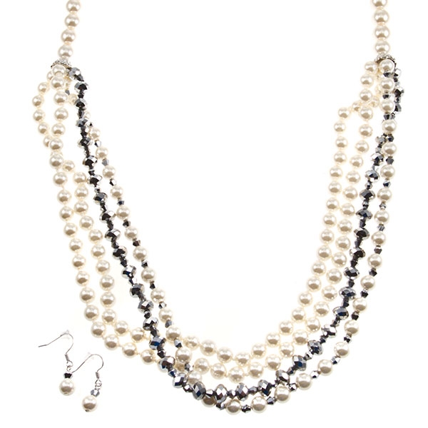 Wholesale elegant white pearl necklace strand pearls connected silver crystals s
