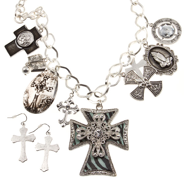 Wholesale silver chain necklace inches assorted inspirational charms large cross