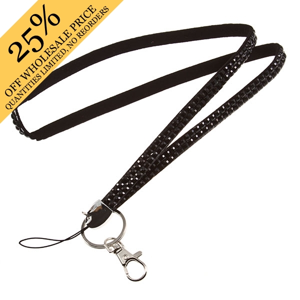 Wholesale black rhinestone covered id tag holder keychain necklace