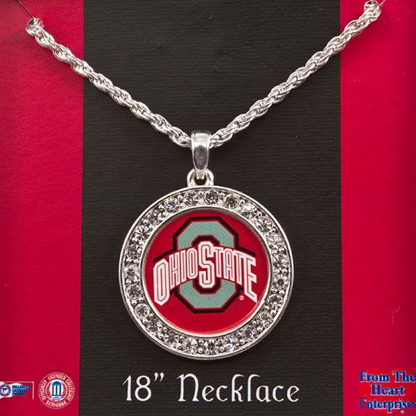 Wholesale silver chain necklace OHIO STATE medallion framed crystal rhinestones