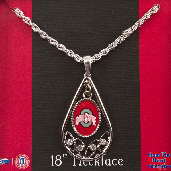 Wholesale inch silver chain necklace teardrop Ohio State logo also crystal rhin