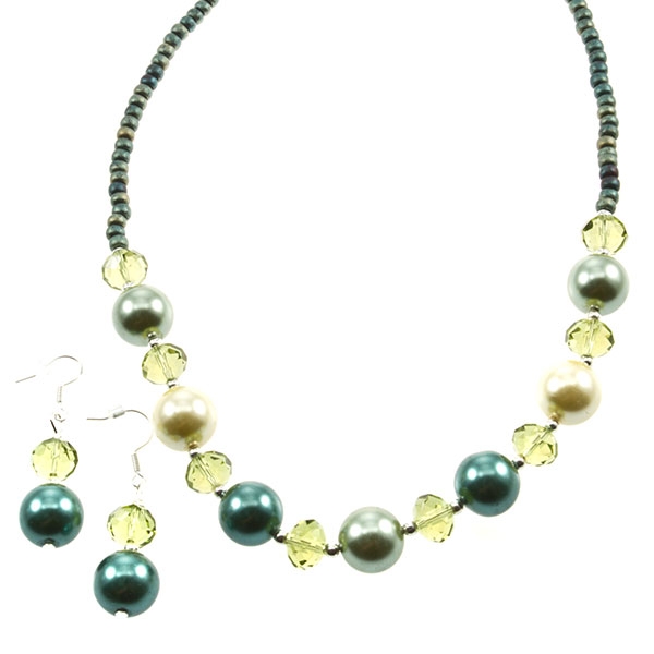 Wholesale beaded celebrity crystal glass pearl necklace set green necklace inche
