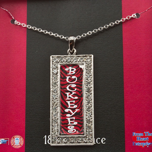 Wholesale silver toned inch necklace crimson black zebra print Buckeyes pendant