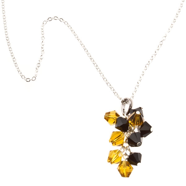 Wholesale silver toned necklace dangling yellow black faceted beads