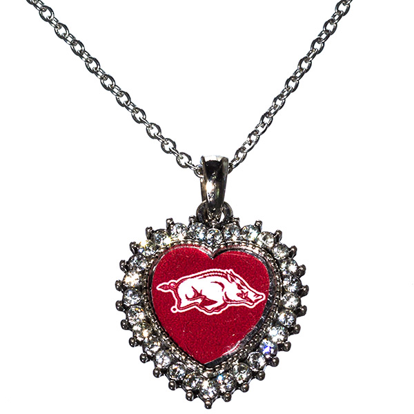 Wholesale inch Silver toned necklace crystal rhinestones surrounding heart Arka