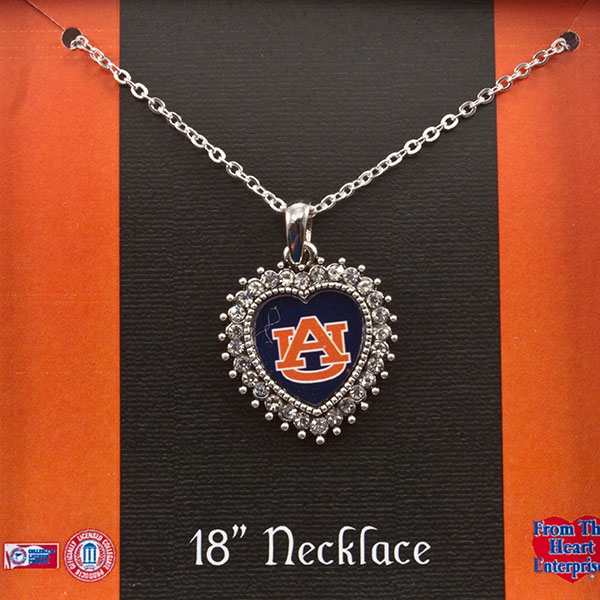 Wholesale inch Silver toned necklace crystal rhinestones surrounding heart Aubu
