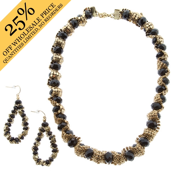 Wholesale inch twisted gold colored mesh pieces wrapped black onyx beads