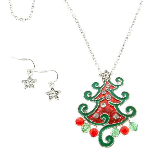 Wholesale green red Christmas tree necklace star earrings